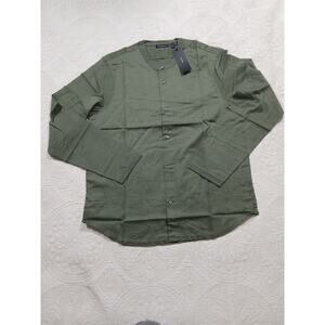 DKNY Men’s Fatigue Green Band Collar Button Shirt 100% Cotton Size L NWT